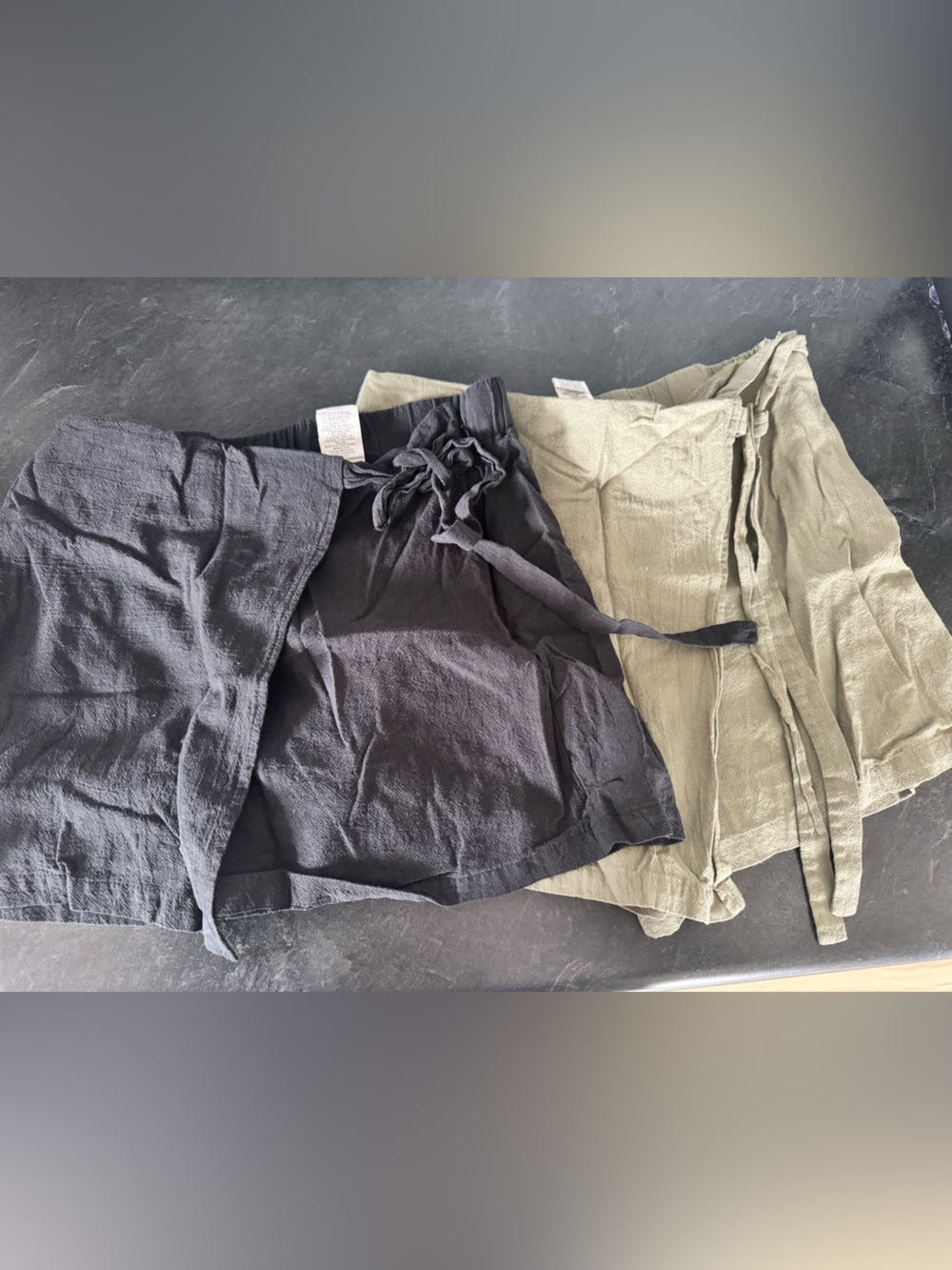 SHEIN Black and Olive Drawstring Waist Linen Shorts